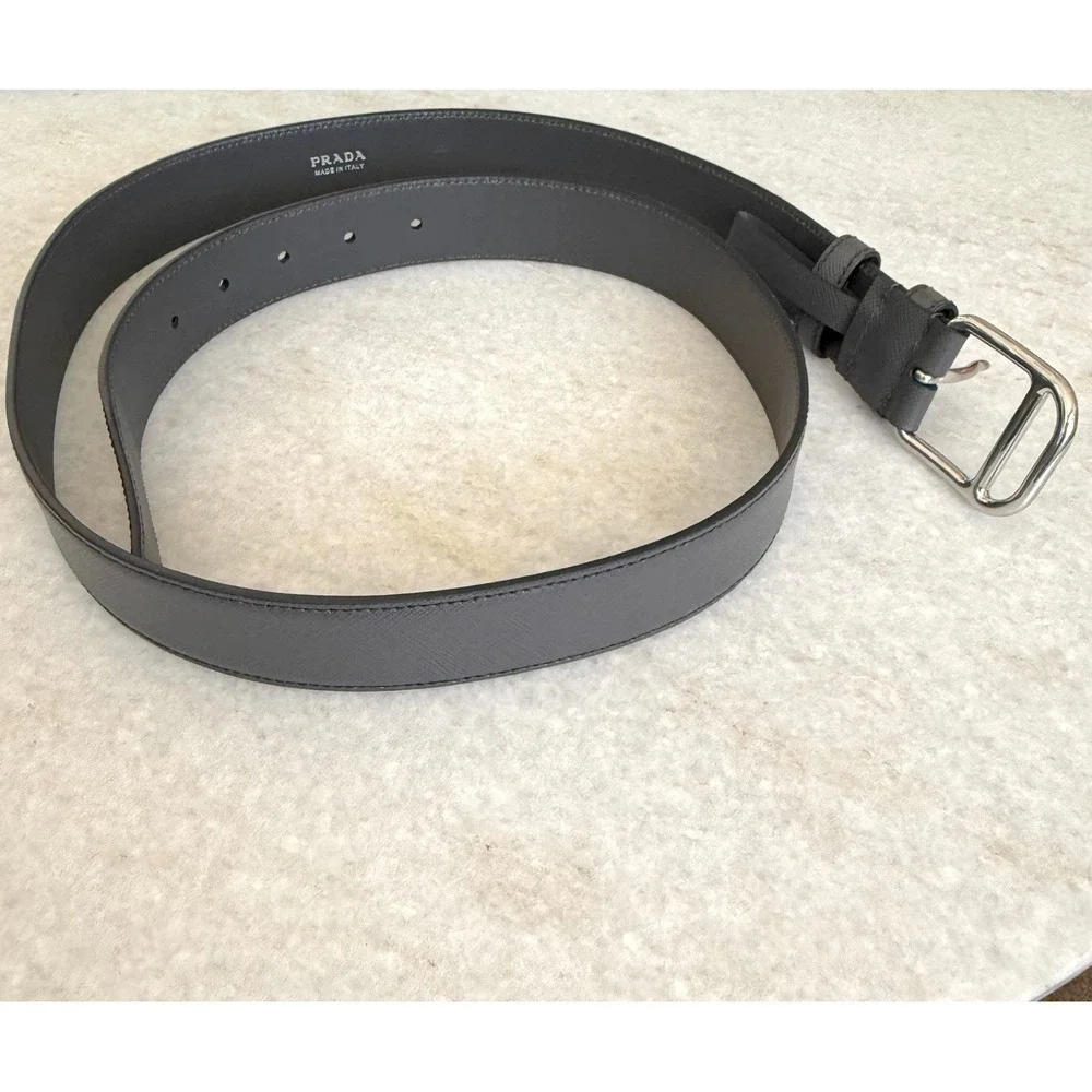 Prada 2CM275 Men's Saffiano Leather Antracite Gray‎ Belt silver buckle, 105cm